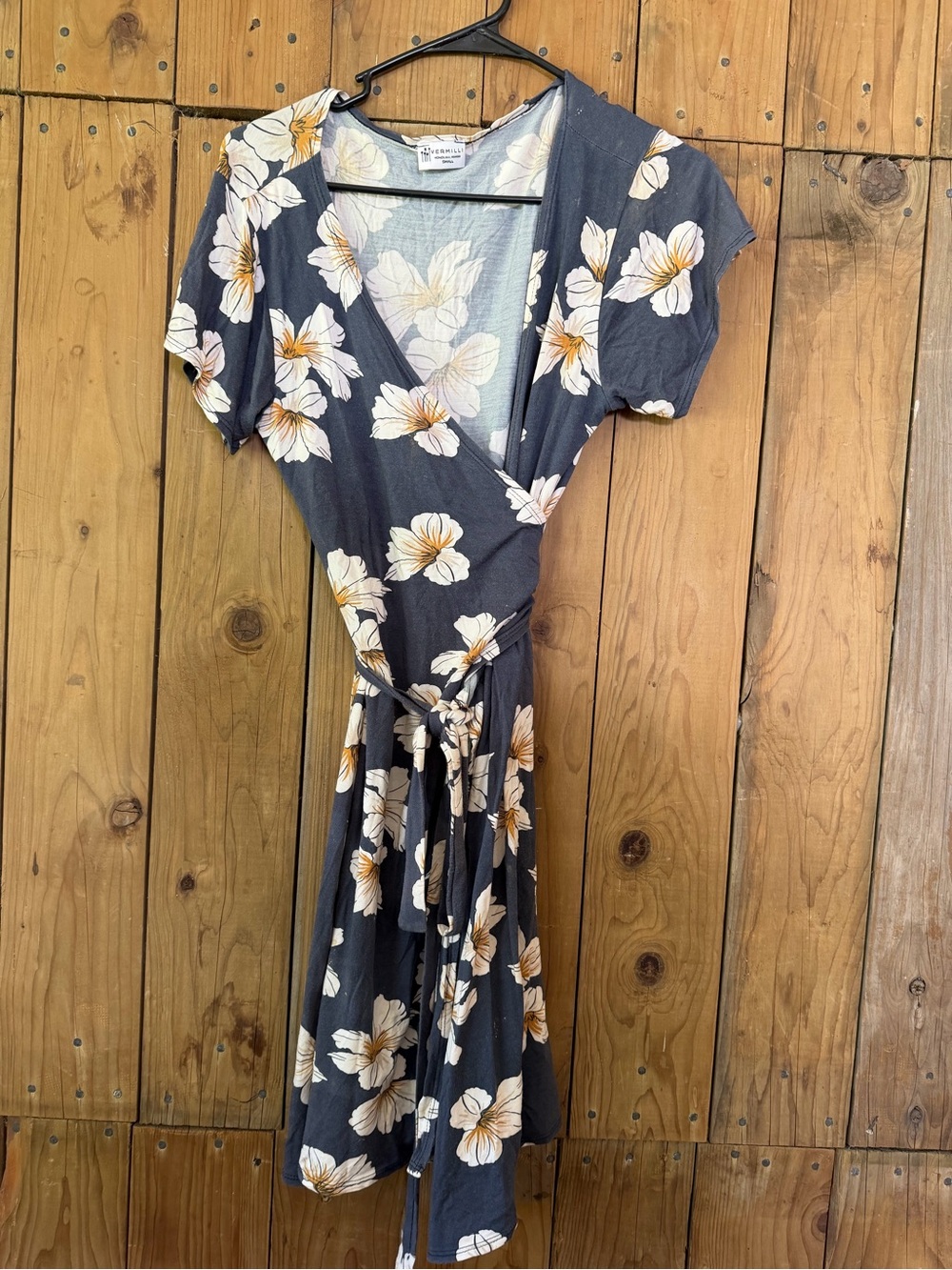 Navy floral wrap dress